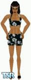 Sims 1 — Kassandra by Dfinitive — Black bra top and shorts with white floral design and black shoes. Medium skin only and