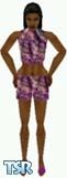Sims 1 — Kenya by Dfinitive — Purple, pink and black pattern top and shorts, with purple shoes. Dark skin only and head