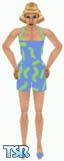 Sims 1 — Kezz127 by Kezz — Blue all in one shorts with green squiggles and blue slip on shoes. Great for a hot summer