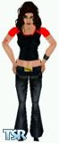 Sims 1 — Shawny E. by Shawny — Cute girl in black and red baseball t-shirt and black pleather flares. Head included. Only