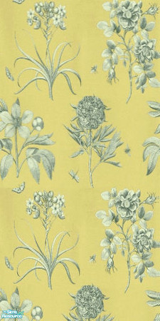 Sims 2 — Flowers On Yellow Wallpaper by Ses — A classic floral design on a yellow background