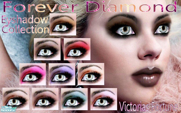 Sims 2 — VF Forever Diamond Eyeshadow Collection by fortunecookie1 — Here are 10 sparkley, vivid new eyeshadows just in