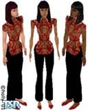 Sims 1 — Chinese Style by Holly — a lovely red & gold silk chinese styled top paired with luxurious black silk flares