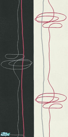 Sims 2 — Zebra Swirl by Ses — A modern arty black and white striped wallpaper with pink and gray lose swirls