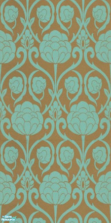 Sims 2 — Guilded Flowers by Ses — A brown wallpaper with a vibrant green floral design