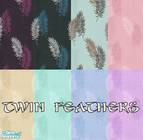 Sims 2 — Twin Feathers Set by Ses — A number of walls featuring a twin feather motif