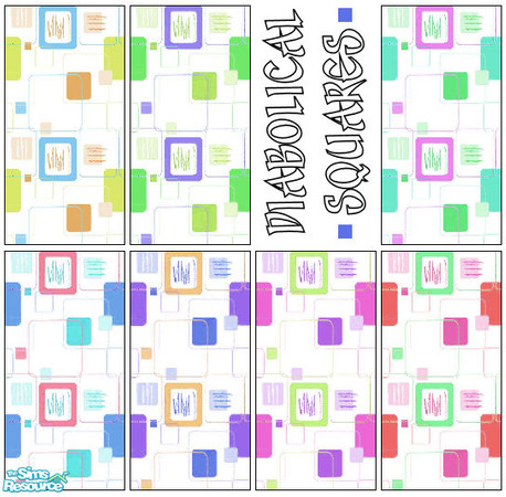 Sims 2 — Diabolical Squares Walls Set by Ses — A confusingly retro square designed wallpaper set