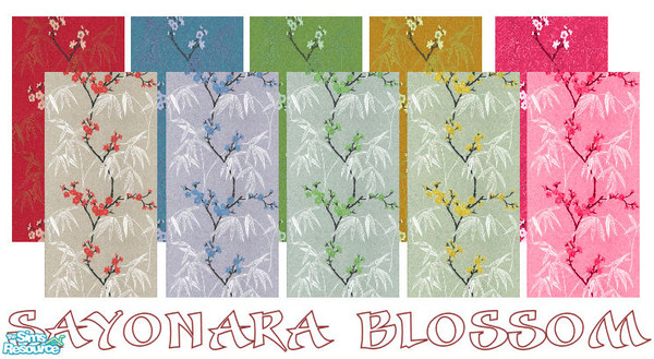 Sims 2 — Sayonara Blossom by Ses — Colourful set of Eastern blossom designs