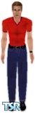 Sims 1 — Olly by Olly Wright — Me wearing my favourite red vee necked t-shirt with indigo blue jeans and black trainers.