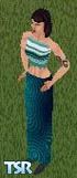 Sims 1 — Green Machine by Maki — Long skirt, teal tube-top with zig-zag back and spiral arm bangle.
